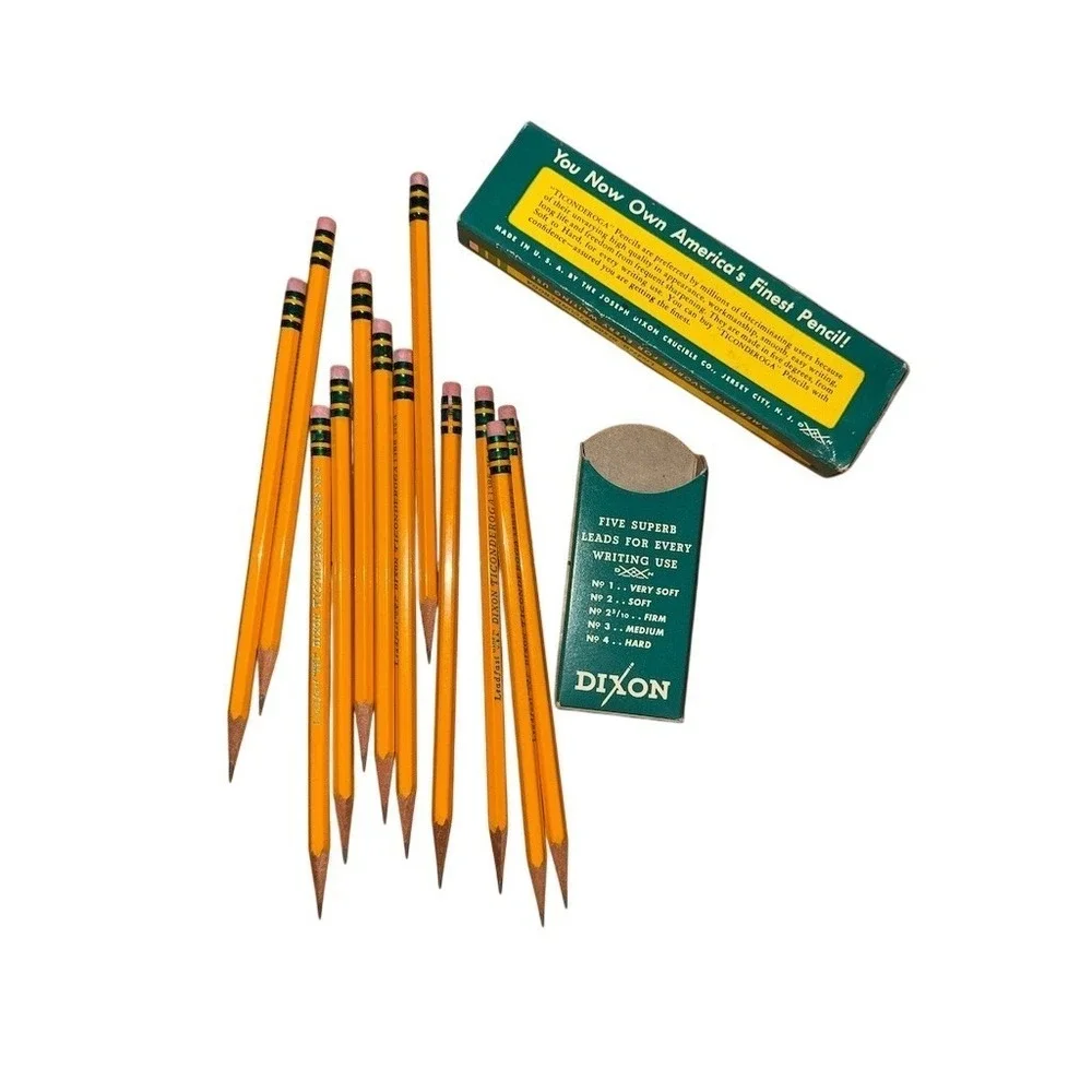 Vintage Dixon Ticonderoga‎ No. 4 Hard Woodcase Pencils Dozen w/ Box 1388